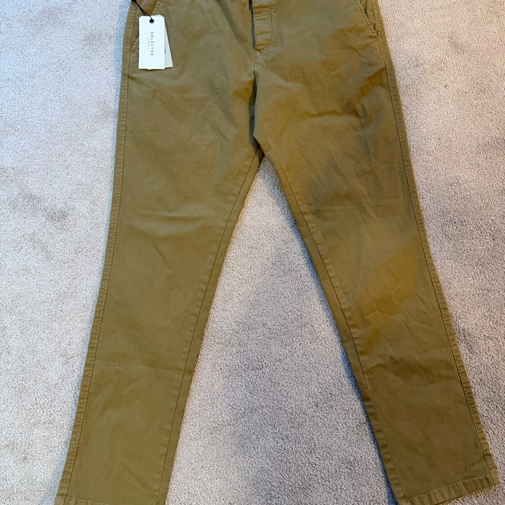 Selected Hone Men's Olive Slim Chinos Pants Size 36/32